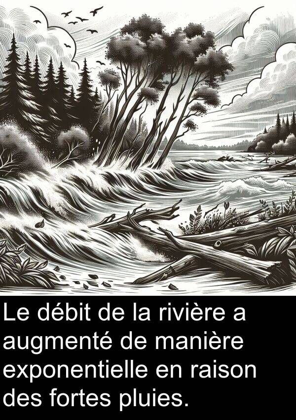 augmenté: Le débit de la rivière a augmenté de manière exponentielle en raison des fortes pluies.