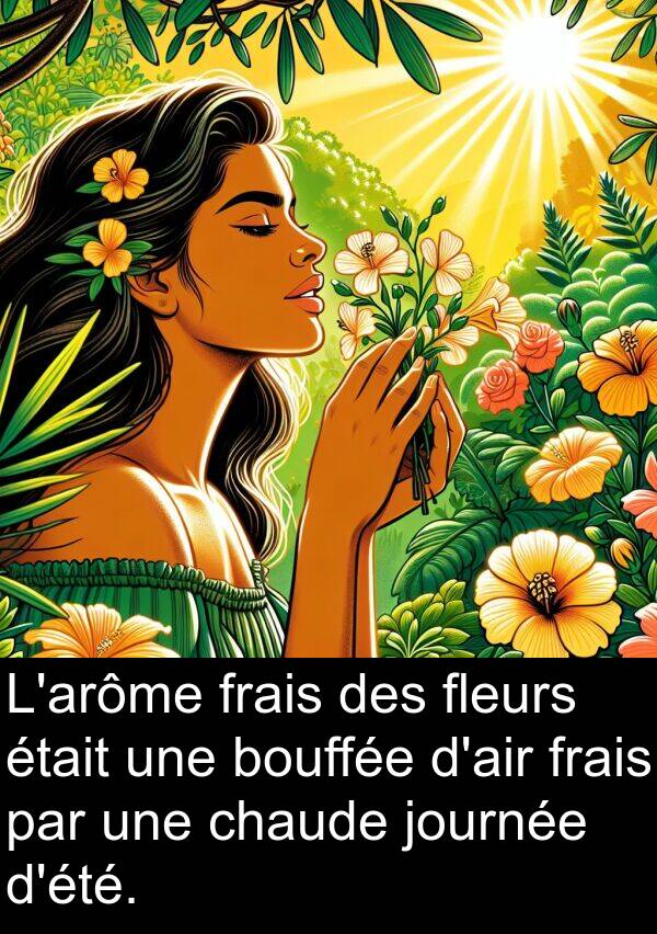 frais: L'arôme frais des fleurs était une bouffée d'air frais par une chaude journée d'été.