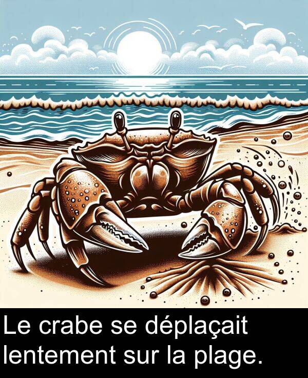 lentement: Le crabe se déplaçait lentement sur la plage.