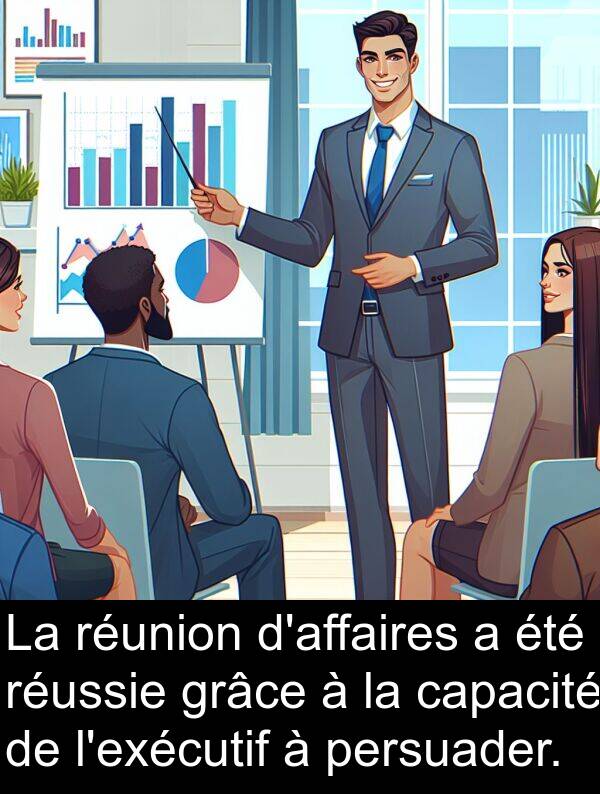 réussie: La réunion d'affaires a été réussie grâce à la capacité de l'exécutif à persuader.