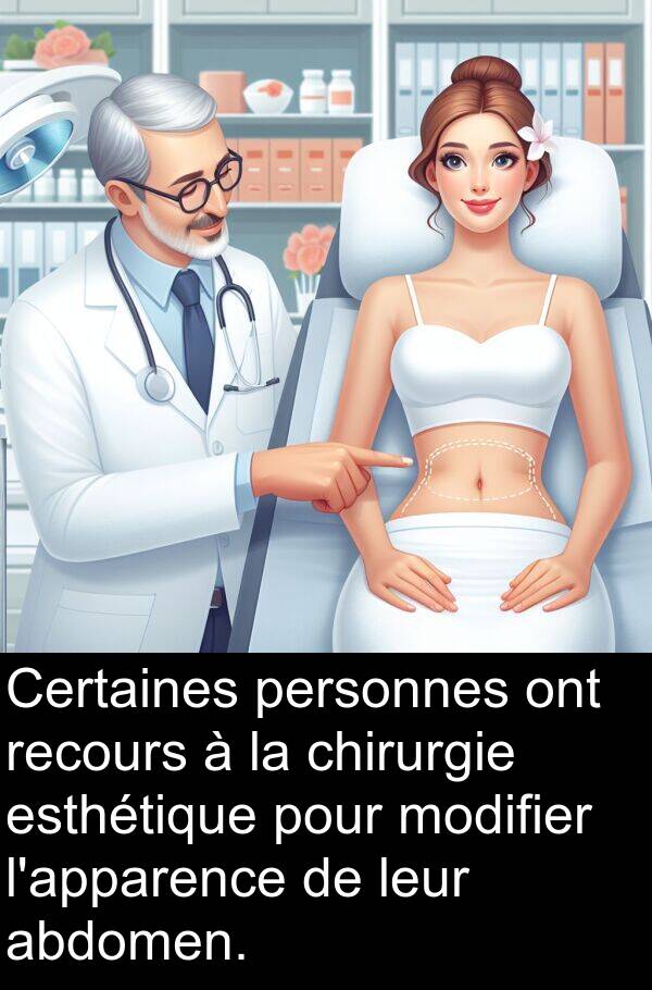 abdomen: Certaines personnes ont recours à la chirurgie esthétique pour modifier l'apparence de leur abdomen.