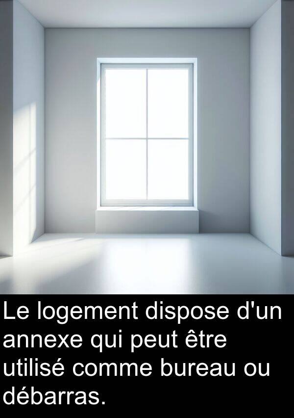 utilisé: Le logement dispose d'un annexe qui peut être utilisé comme bureau ou débarras.