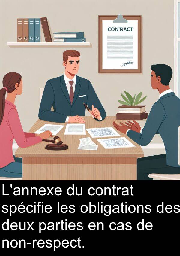 parties: L'annexe du contrat spécifie les obligations des deux parties en cas de non-respect.