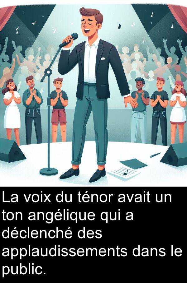 voix: La voix du ténor avait un ton angélique qui a déclenché des applaudissements dans le public.