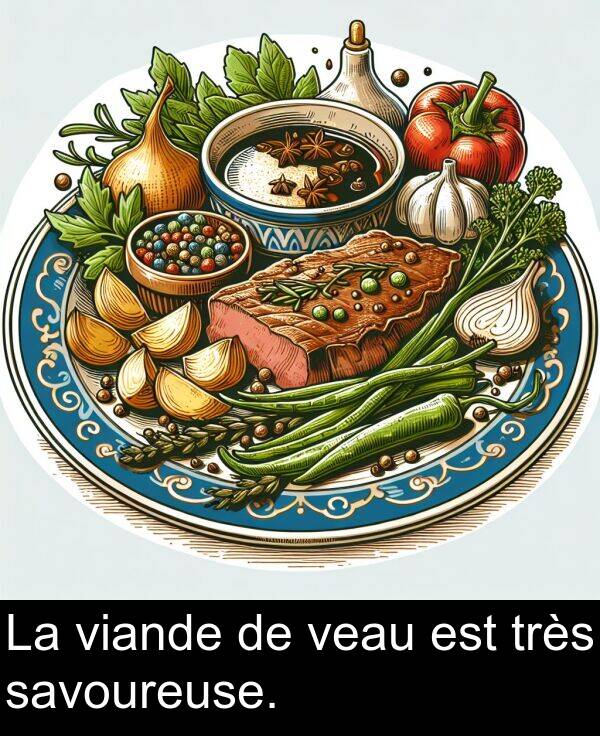 veau: La viande de veau est très savoureuse.