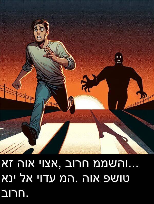 פשוט: אז הוא יוצא, בורח ממשהו... אני לא יודע מה. הוא פשוט בורח.