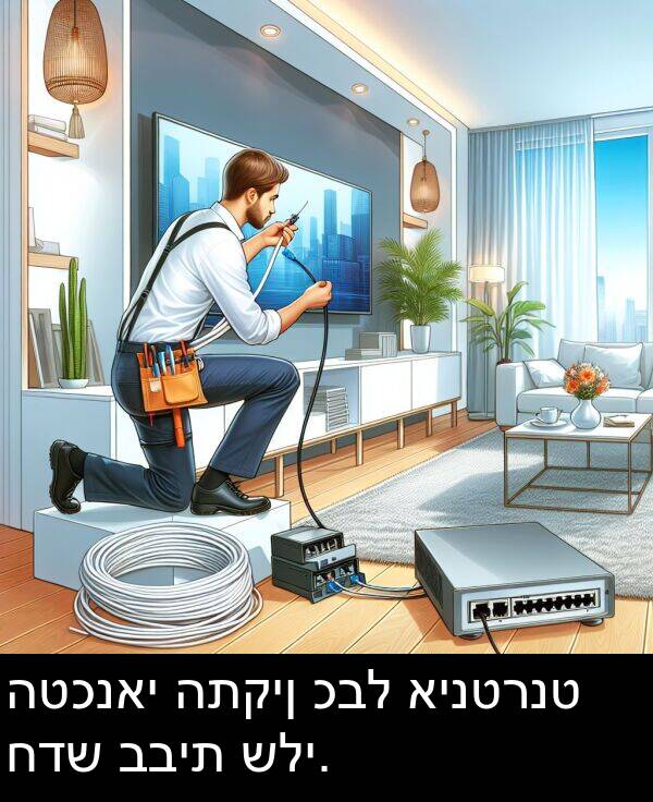 כבל: הטכנאי התקין כבל אינטרנט חדש בבית שלי.