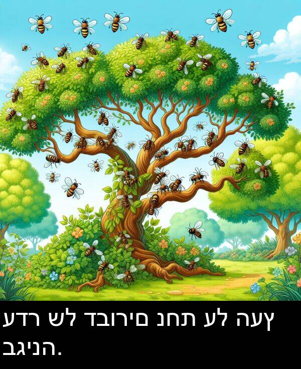 דבורים: עדר של דבורים נחת על העץ בגינה.