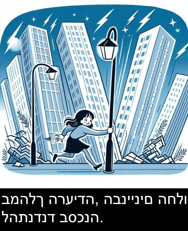 הרעידה: במהלך הרעידה, הבניינים החלו להתנדנד בסכנה.