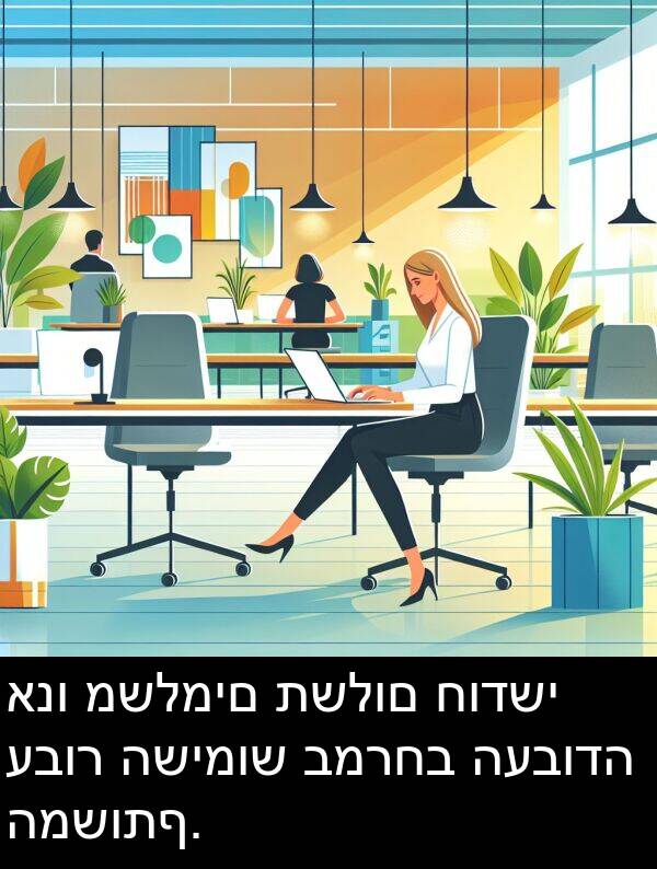 תשלום: אנו משלמים תשלום חודשי עבור השימוש במרחב העבודה המשותף.