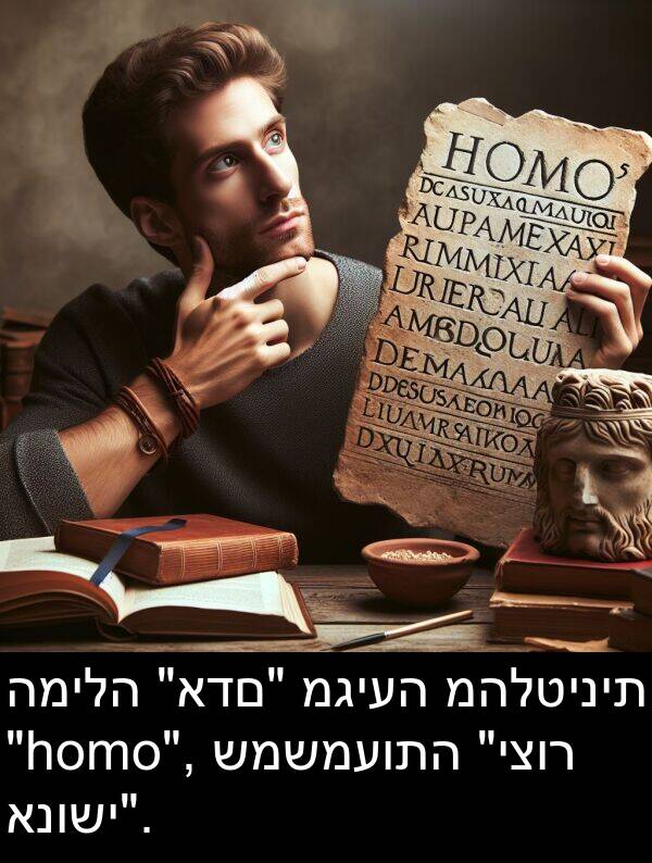 מגיעה: המילה "אדם" מגיעה מהלטינית "homo", שמשמעותה "יצור אנושי".