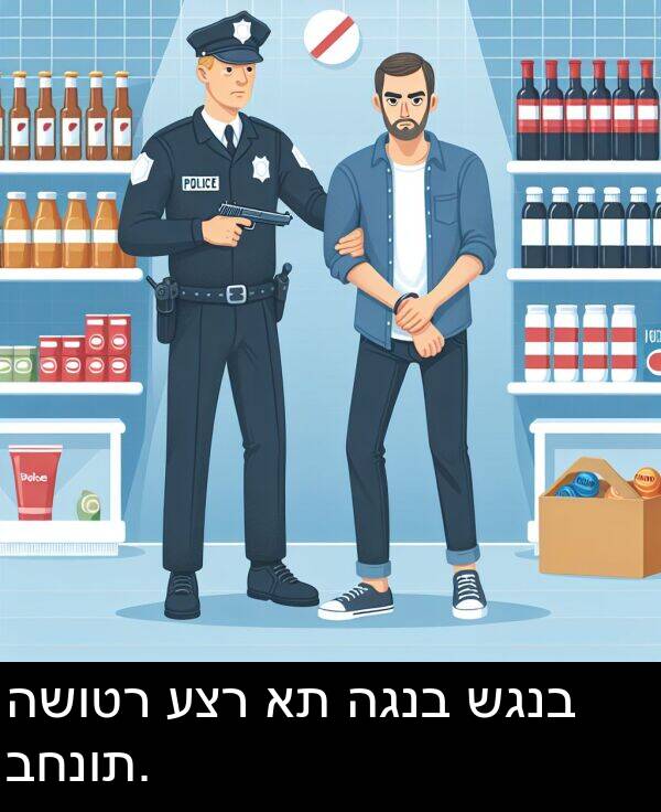 שגנב: השוטר עצר את הגנב שגנב בחנות.