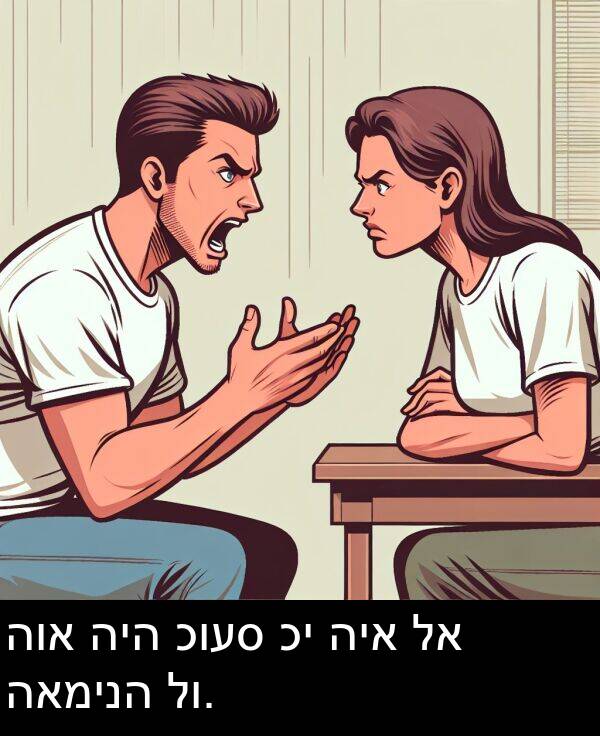 כועס: הוא היה כועס כי היא לא האמינה לו.