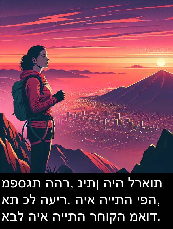 רחוקה: מפסגת ההר, ניתן היה לראות את כל העיר. היא הייתה יפה, אבל היא הייתה רחוקה מאוד.