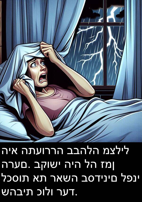 רעד: היא התעוררה בבהלה מצליל הרעם. בקושי היה לה זמן לכסות את ראשה בסדינים לפני שהבית כולו רעד.