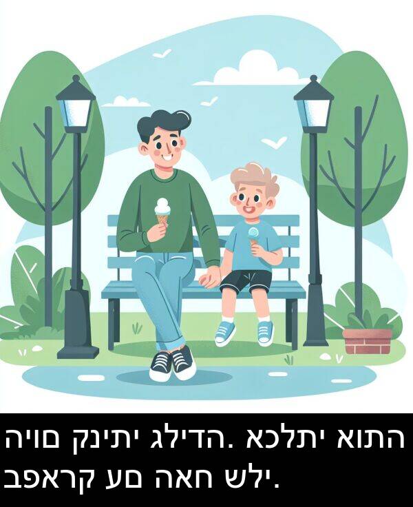 קניתי: היום קניתי גלידה. אכלתי אותה בפארק עם האח שלי.