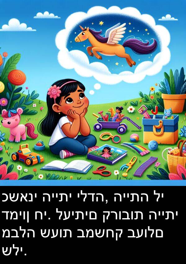 כשאני: כשאני הייתי ילדה, הייתה לי דמיון חי. לעיתים קרובות הייתי מבלה שעות במשחק בעולם שלי.