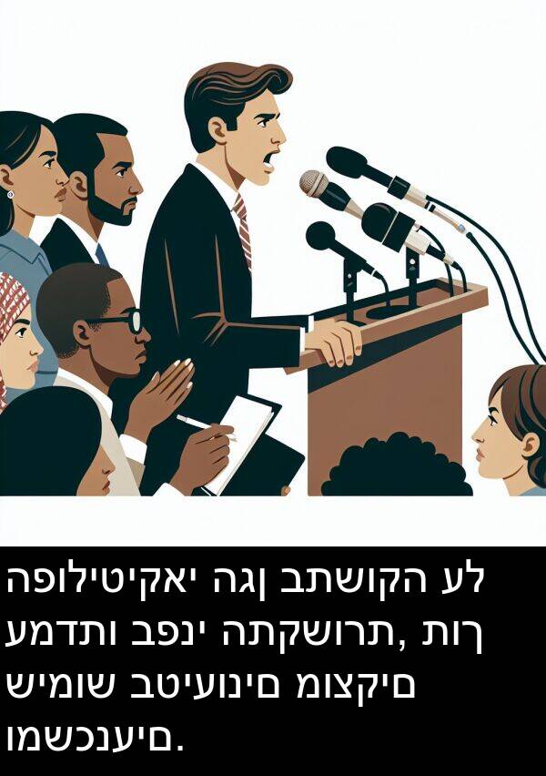 תוך: הפוליטיקאי הגן בתשוקה על עמדתו בפני התקשורת, תוך שימוש בטיעונים מוצקים ומשכנעים.