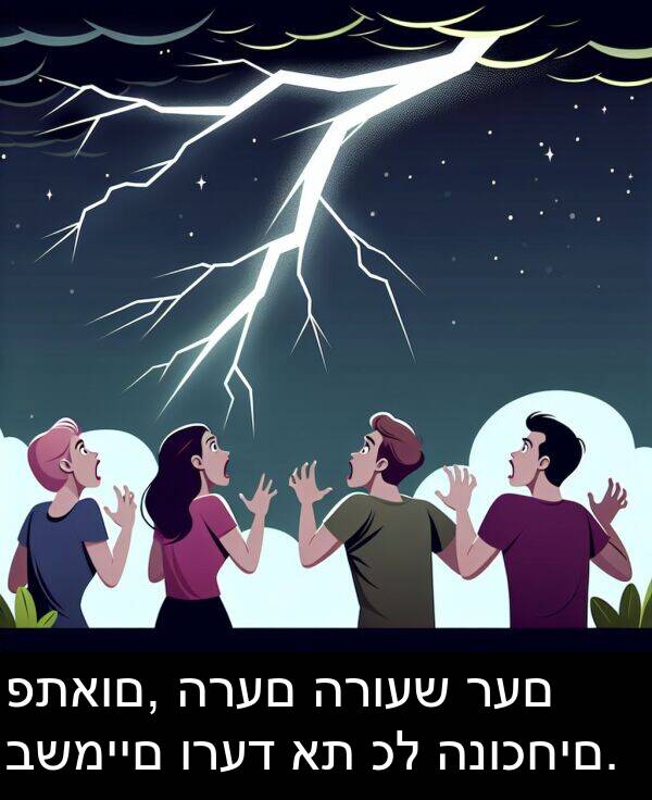 פתאום: פתאום, הרעם הרועש רעם בשמיים ורעד את כל הנוכחים.