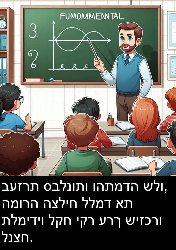 תלמידיו: בעזרת סבלנותו והתמדה שלו, המורה הצליח ללמד את תלמידיו לקח יקר ערך שיזכרו לנצח.