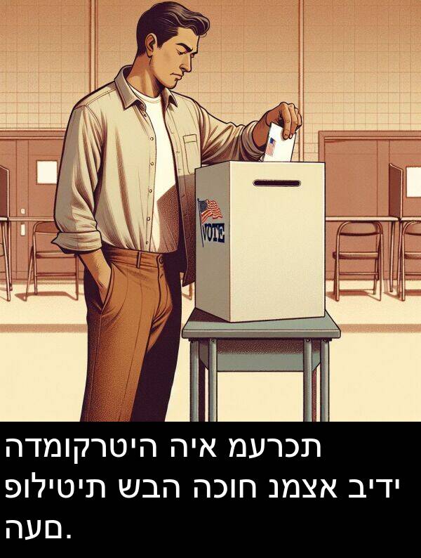 פוליטית: הדמוקרטיה היא מערכת פוליטית שבה הכוח נמצא בידי העם.