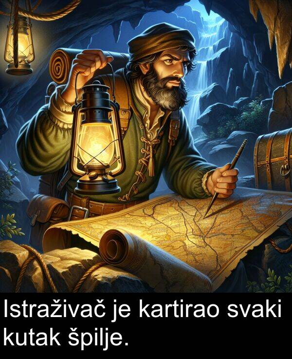 kartirao: Istraživač je kartirao svaki kutak špilje.