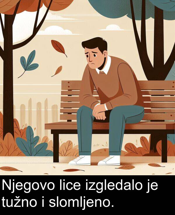 lice: Njegovo lice izgledalo je tužno i slomljeno.