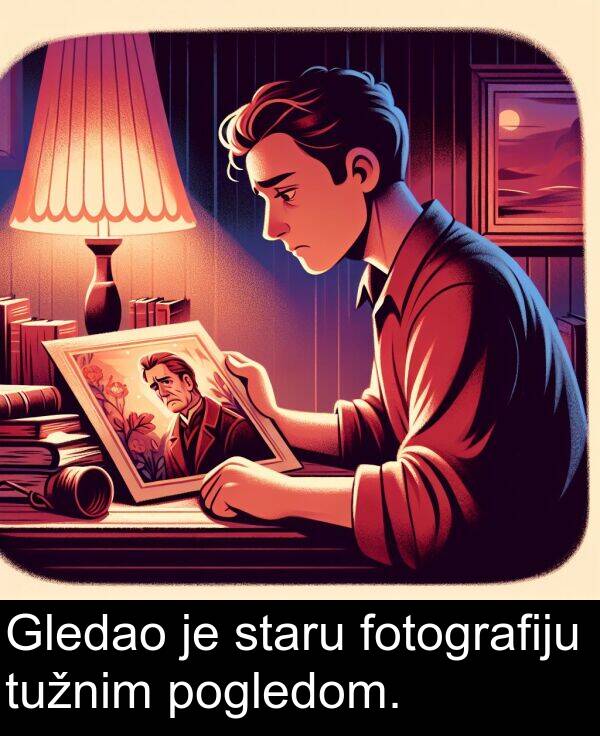 fotografiju: Gledao je staru fotografiju tužnim pogledom.