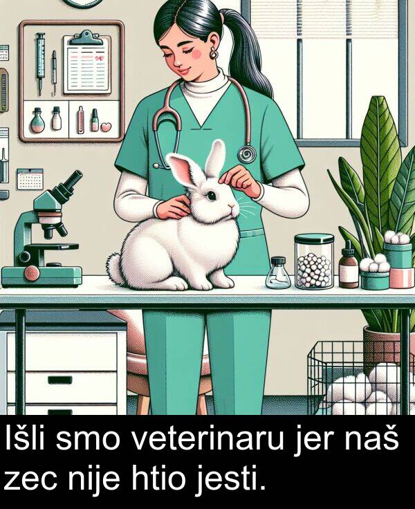 htio: Išli smo veterinaru jer naš zec nije htio jesti.