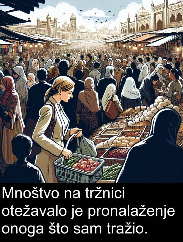 pronalaženje: Mnoštvo na tržnici otežavalo je pronalaženje onoga što sam tražio.