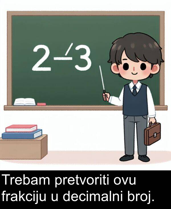 decimalni: Trebam pretvoriti ovu frakciju u decimalni broj.