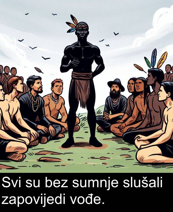 bez: Svi su bez sumnje slušali zapovijedi vođe.