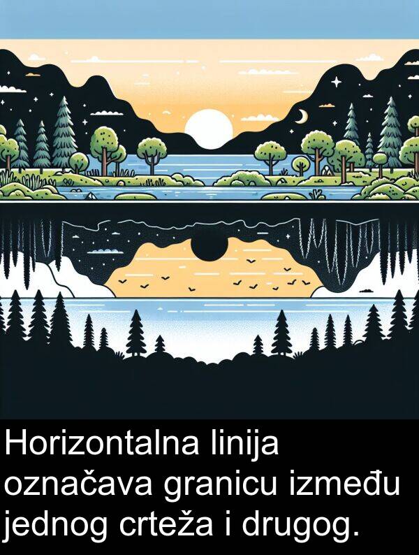 granicu: Horizontalna linija označava granicu između jednog crteža i drugog.