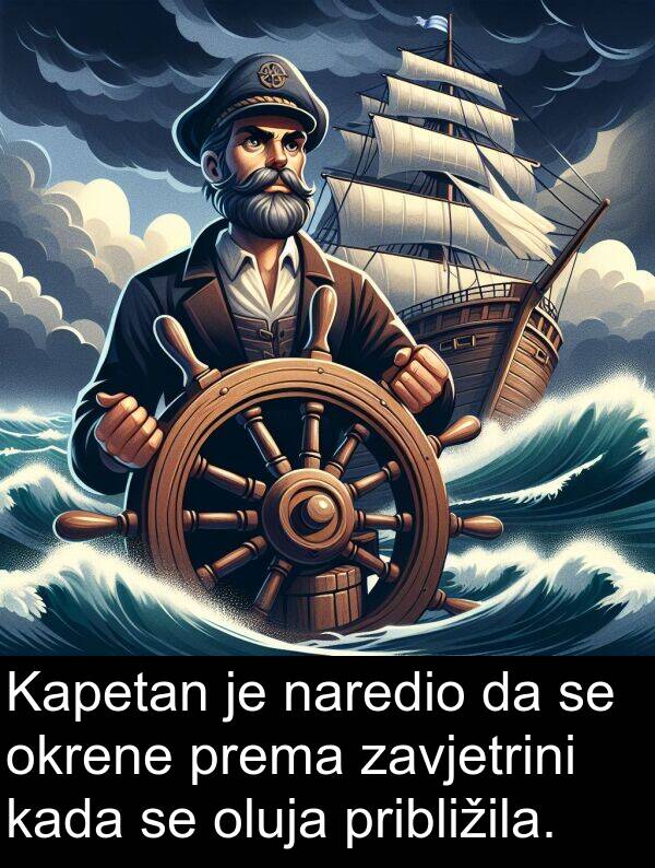 naredio: Kapetan je naredio da se okrene prema zavjetrini kada se oluja približila.