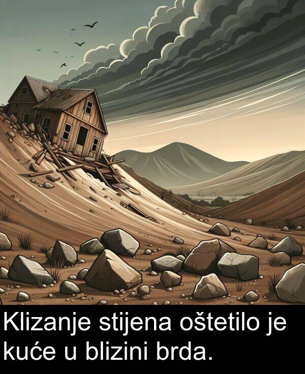 blizini: Klizanje stijena oštetilo je kuće u blizini brda.