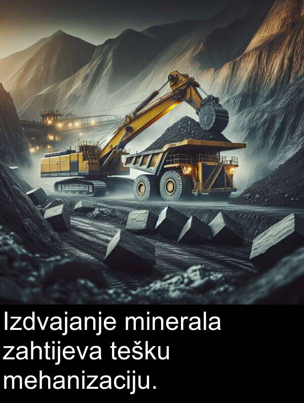 minerala: Izdvajanje minerala zahtijeva tešku mehanizaciju.