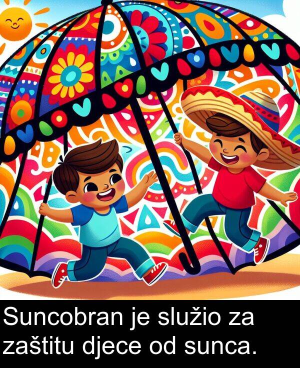 zaštitu: Suncobran je služio za zaštitu djece od sunca.