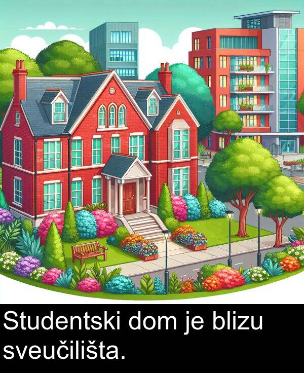 blizu: Studentski dom je blizu sveučilišta.