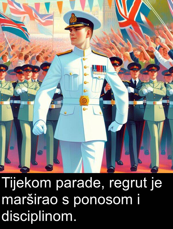 regrut: Tijekom parade, regrut je marširao s ponosom i disciplinom.