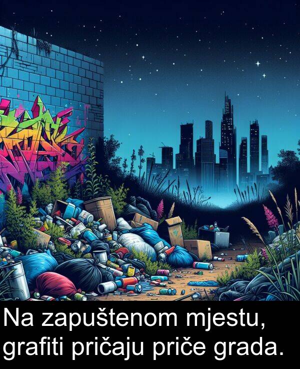 grafiti: Na zapuštenom mjestu, grafiti pričaju priče grada.