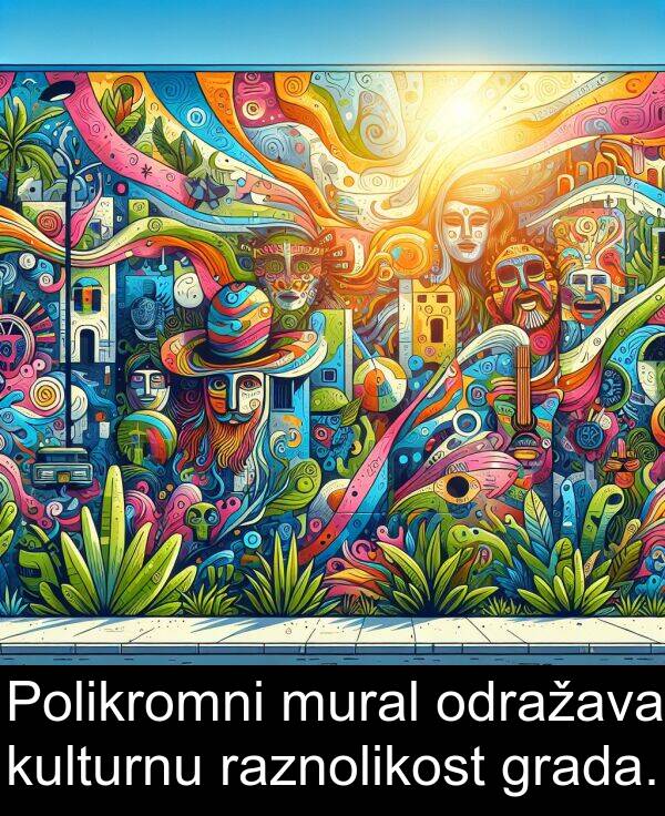 grada: Polikromni mural odražava kulturnu raznolikost grada.