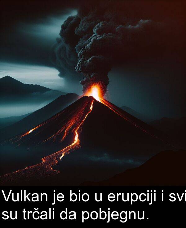 erupciji: Vulkan je bio u erupciji i svi su trčali da pobjegnu.