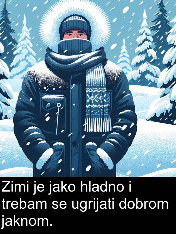 hladno: Zimi je jako hladno i trebam se ugrijati dobrom jaknom.