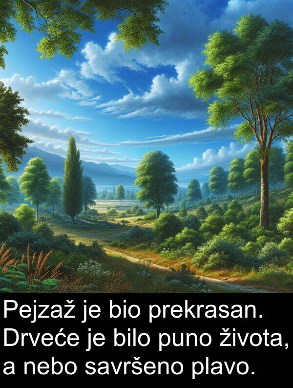 savršeno: Pejzaž je bio prekrasan. Drveće je bilo puno života, a nebo savršeno plavo.