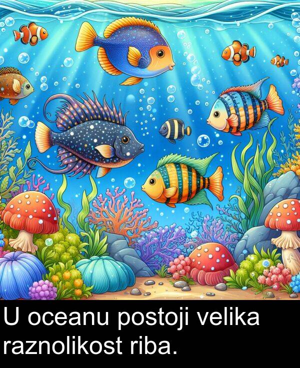 velika: U oceanu postoji velika raznolikost riba.