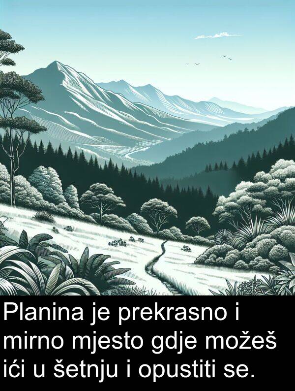 gdje: Planina je prekrasno i mirno mjesto gdje možeš ići u šetnju i opustiti se.