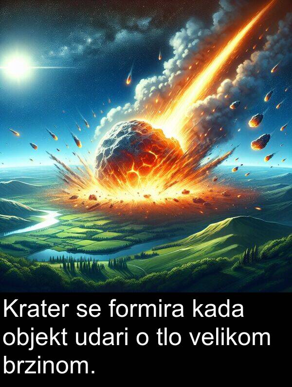 objekt: Krater se formira kada objekt udari o tlo velikom brzinom.