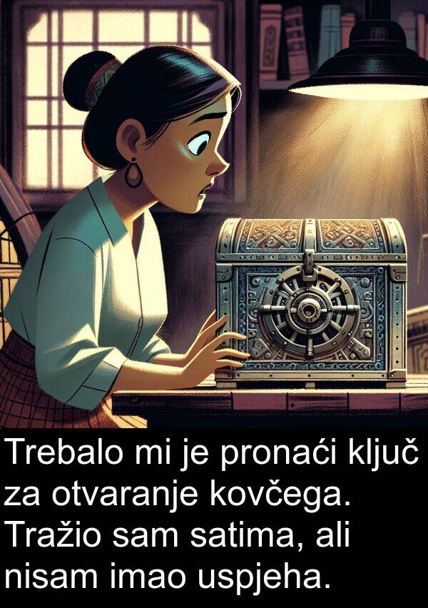 satima: Trebalo mi je pronaći ključ za otvaranje kovčega. Tražio sam satima, ali nisam imao uspjeha.