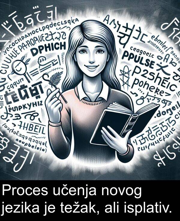 učenja: Proces učenja novog jezika je težak, ali isplativ.