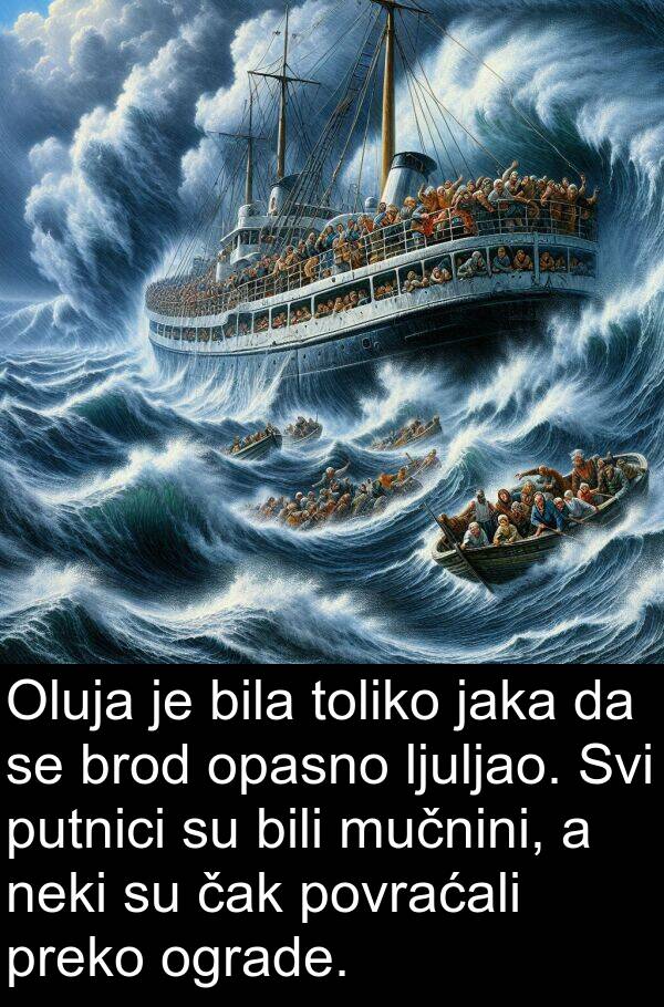 bili: Oluja je bila toliko jaka da se brod opasno ljuljao. Svi putnici su bili mučnini, a neki su čak povraćali preko ograde.